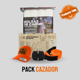 Pack Cazador - 4 Bolsas de Carne + Afilador + Correa de Arrastre + Cartulina de Despiece + Gorra YWH